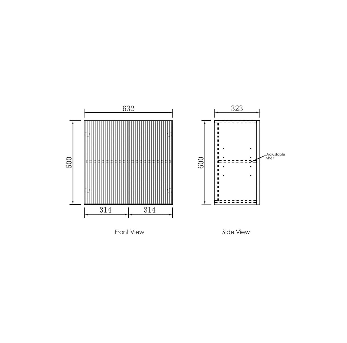 Havana 630 mm Sable Walnut Wall Laundry Cabinet Drawing