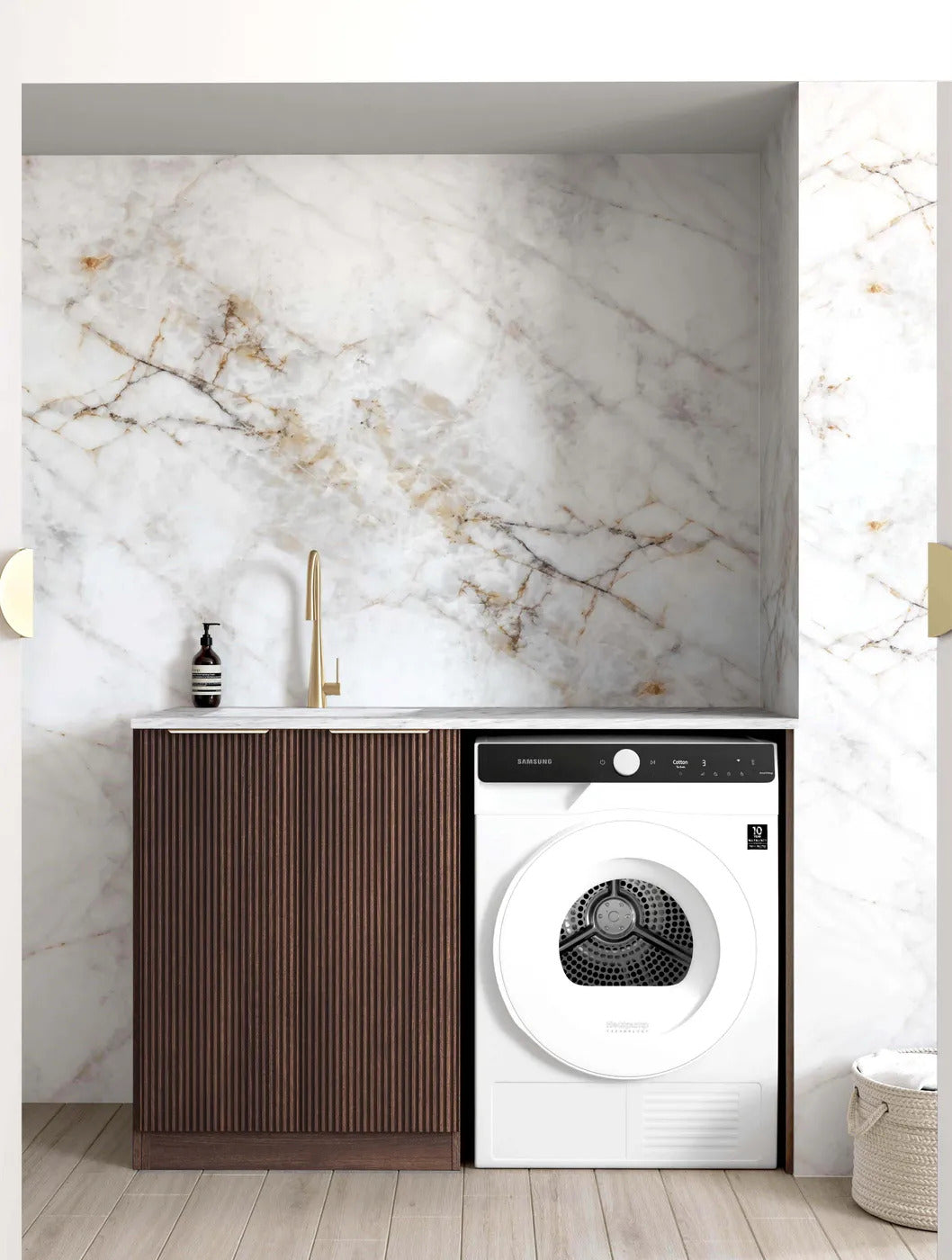 Havana 1300 × 600 × 900 mm Sable Walnut Base Laundry Cabinet with Stone Top & Sink
