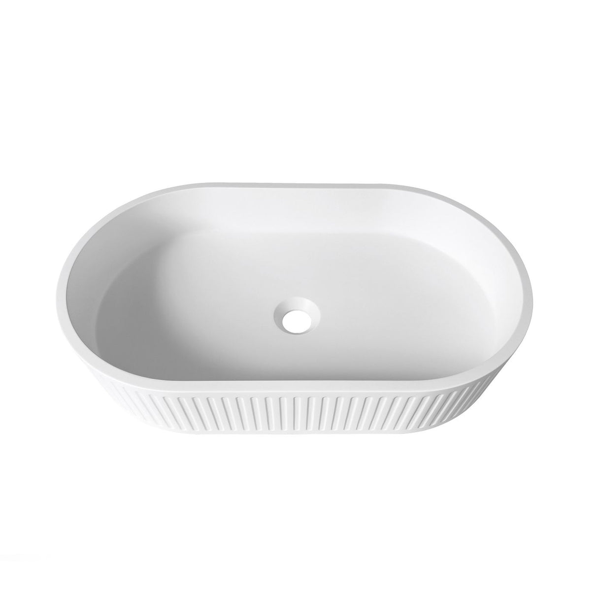 Hudson Oval 600x350x120 Concrete Fluted White Basin top view