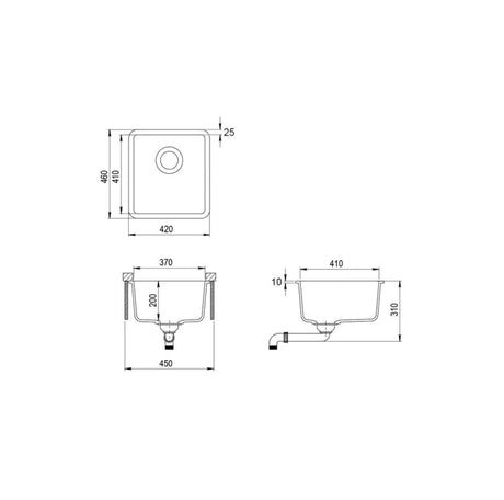 Viva 420×460mm Granite Sink Drawing