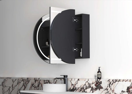 Bathroom with installed black open LED Bondi Black Oak Shaving Cabinet - 1200 x 750mm