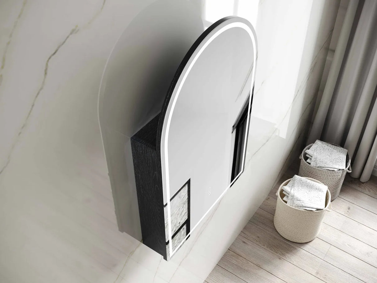 LED Archie Shaving Cabinet 900mm - Black Oak top