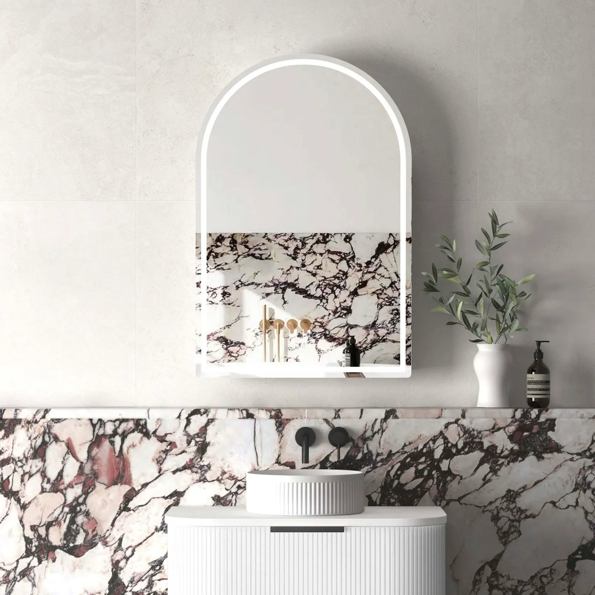 Front view close LED Archie Shaving Cabinet 900mm - Matte White
