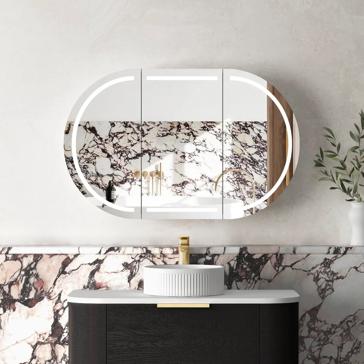 Installed LED Bondi Black Oak Shaving Cabinet - 1200 x 750mm front view