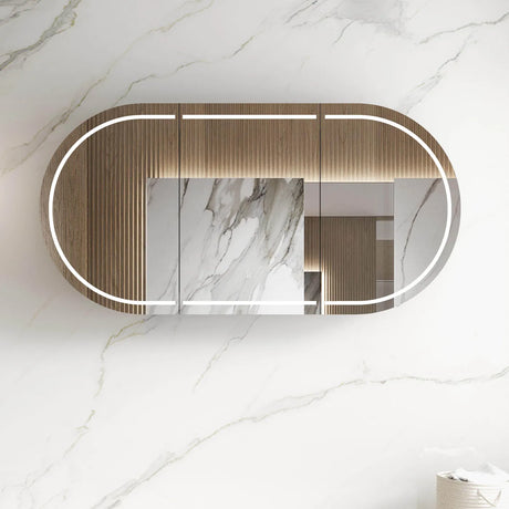 Mounted LED Bondi Natural Oak Shaving Cabinet - 1800 x 900mmin the wall