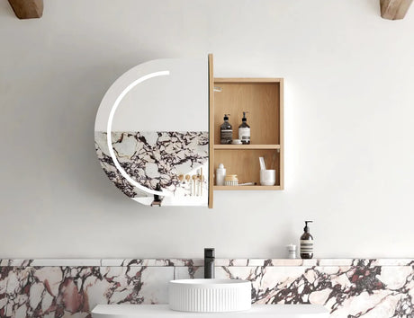 Open LED Bondi Natural Oak Shaving Cabinet - 900x600mm