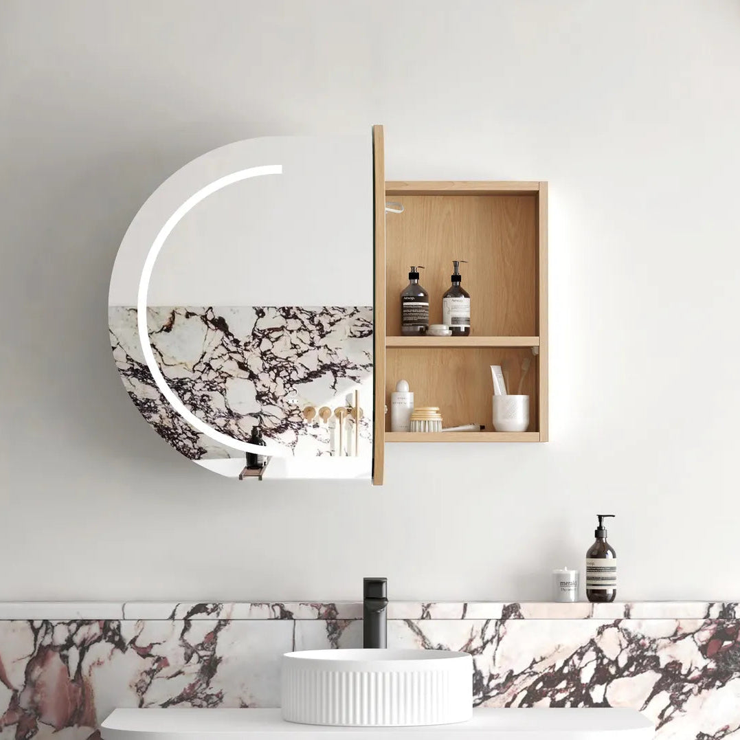 Open LED Bondi Natural Oak Shaving Cabinet - 900x600mm