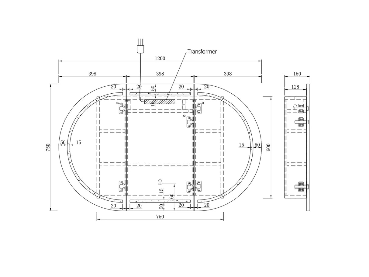 LED Bondi White Shaving Cabinet - 1200 x 750mm drawing