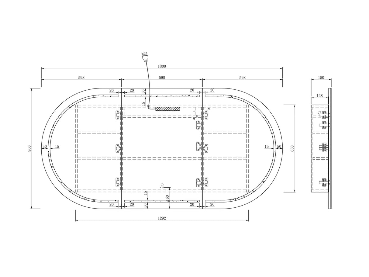 LED Bondi White Shaving Cabinet - 1800 x 900mm drawing