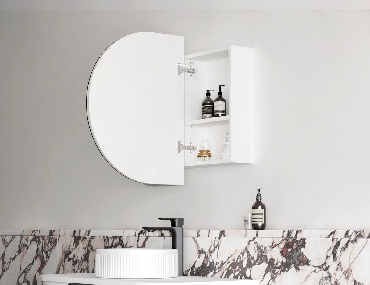 Side view open LED Bondi White Shaving Cabinet - 900 x 600mm