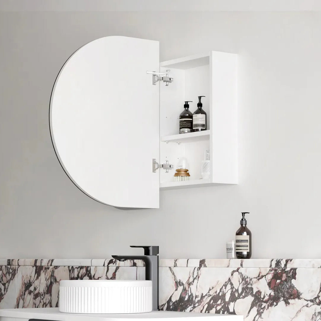 Side view open LED Bondi White Shaving Cabinet - 900 x 600mm