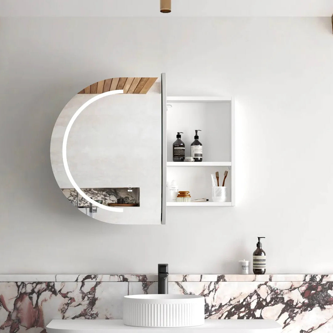 front view open LED Bondi White Shaving Cabinet - 900 x 600mm