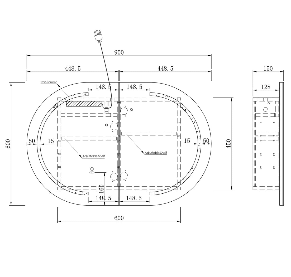 LED Bondi White Shaving Cabinet - 900 x 600mm drawing