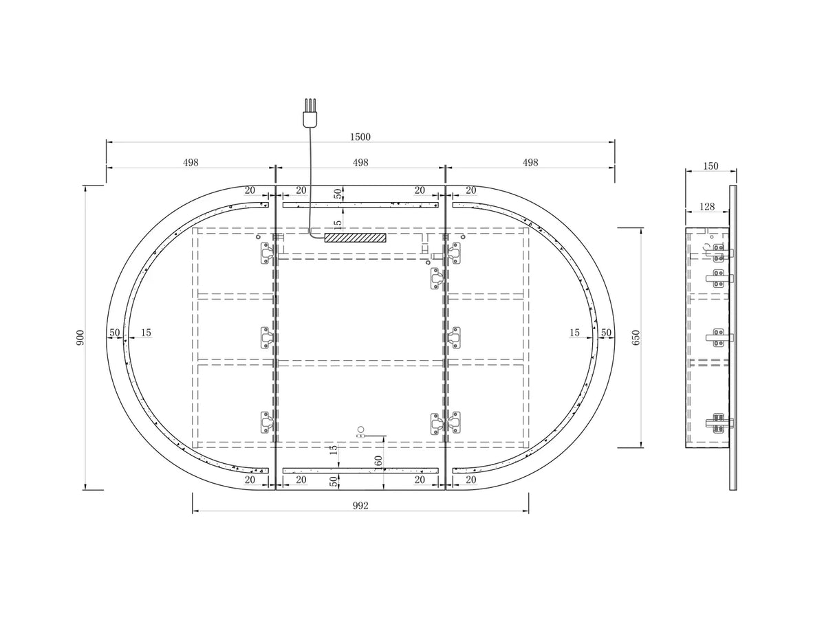 LED Bondi White Shaving Cabinet - 1500 x 900mm drawing