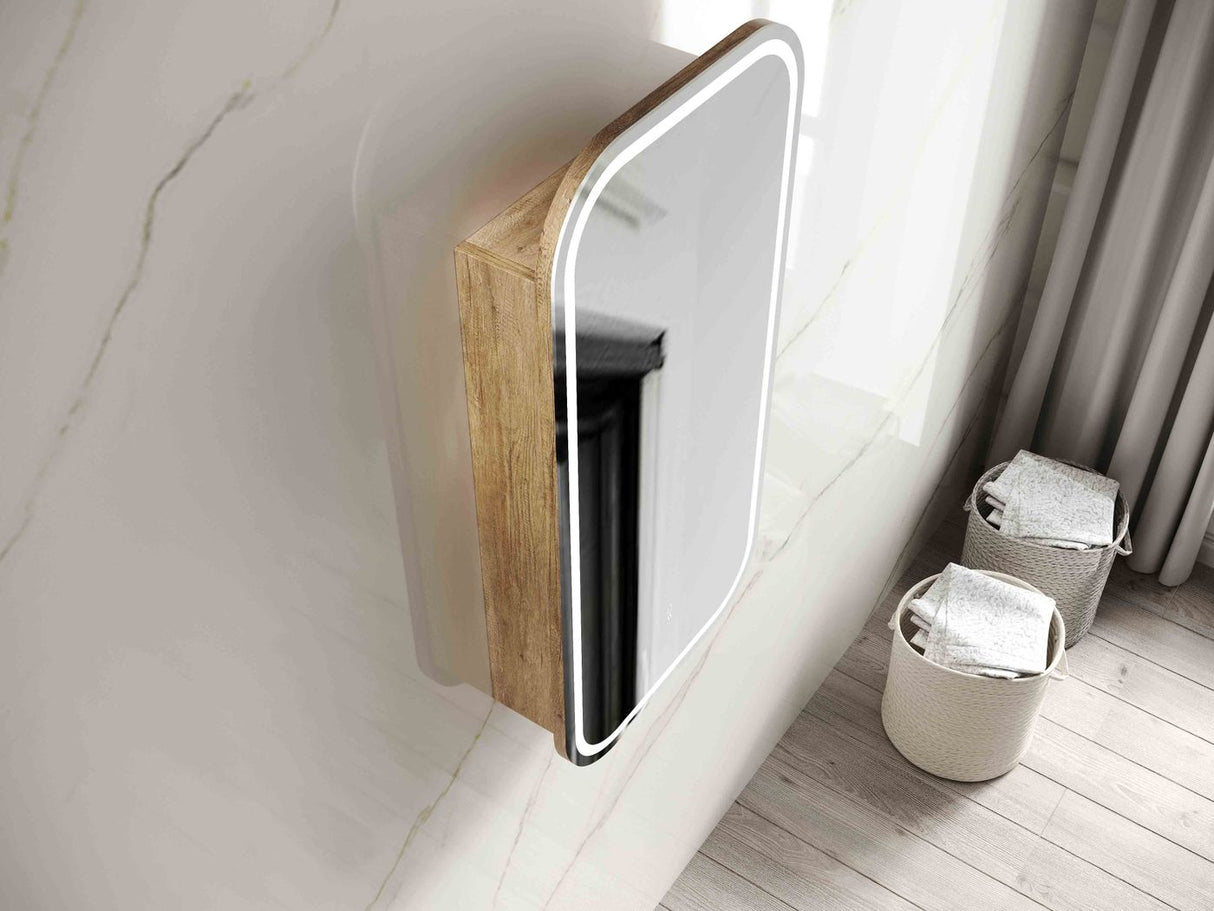 Top view natural oak LED Newport 900x450 Shaving Cabinet Soft Square