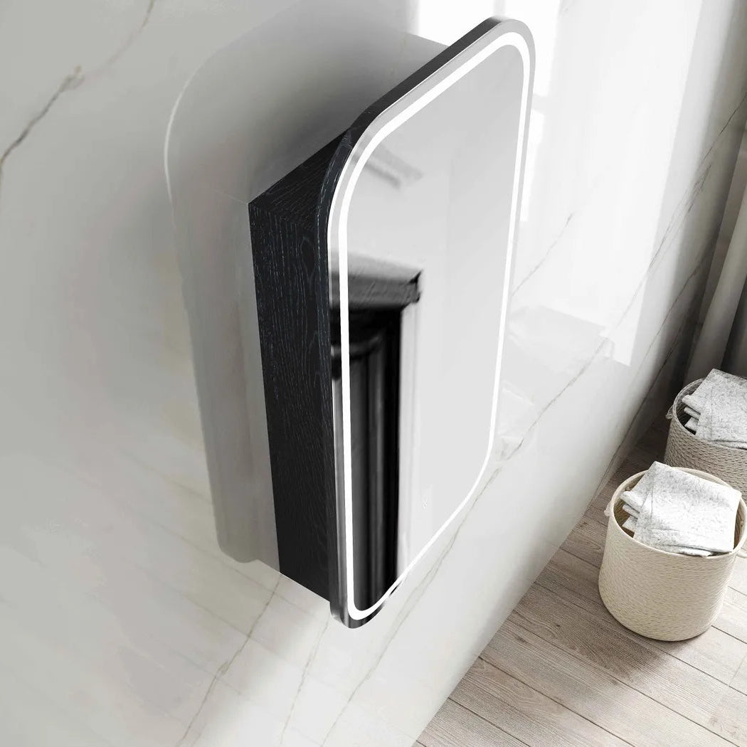 top view of LED Newport Black Oak Shaving Cabinet Soft Square - 900x450