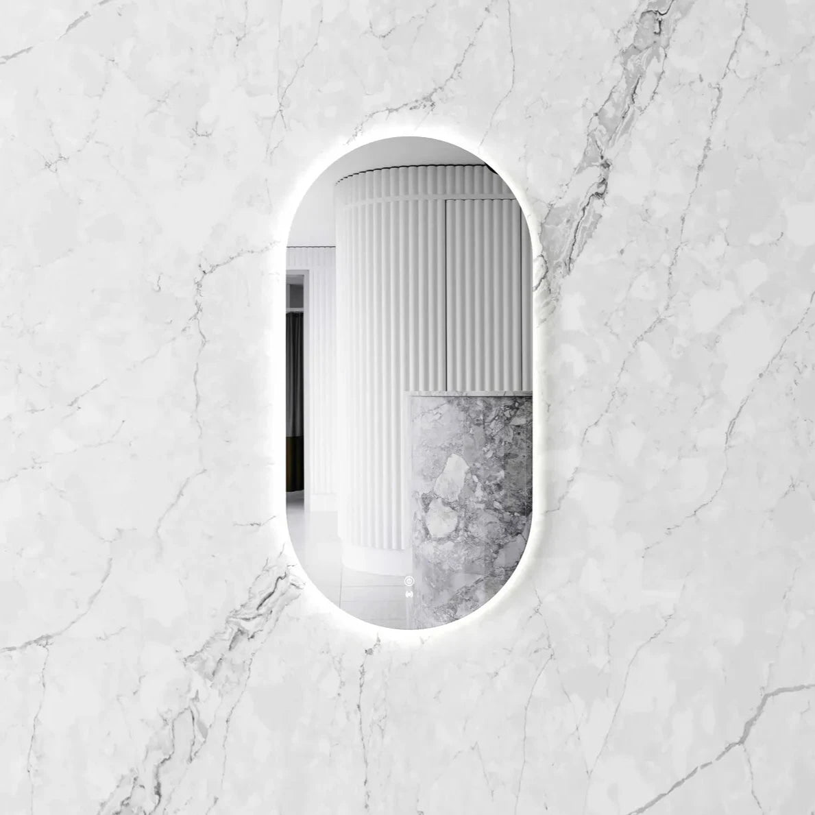 Noosa Frameless LED Mirror mounted in the wall