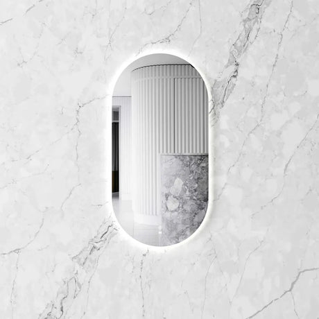 Noosa Frameless LED Mirror mounted in the wall