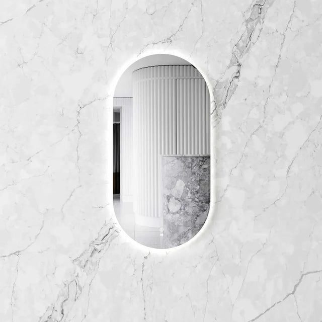 Noosa Frameless LED Mirror mounted in the wall