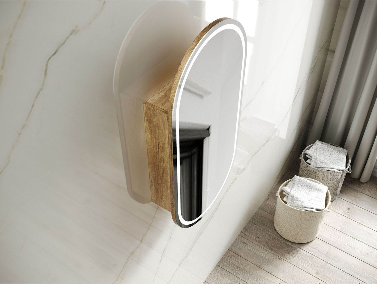 Top view LED Noosa 900x450 Natural Oak Shaving Cabinet