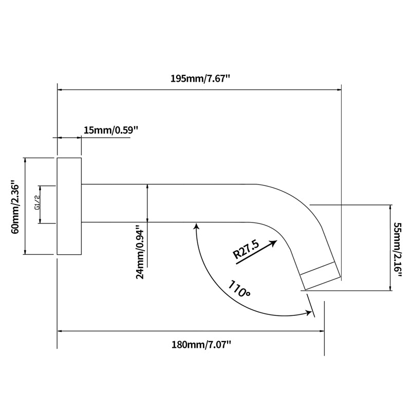 LUCID PIN - Brushed Nickel Spout - 195mm drawing