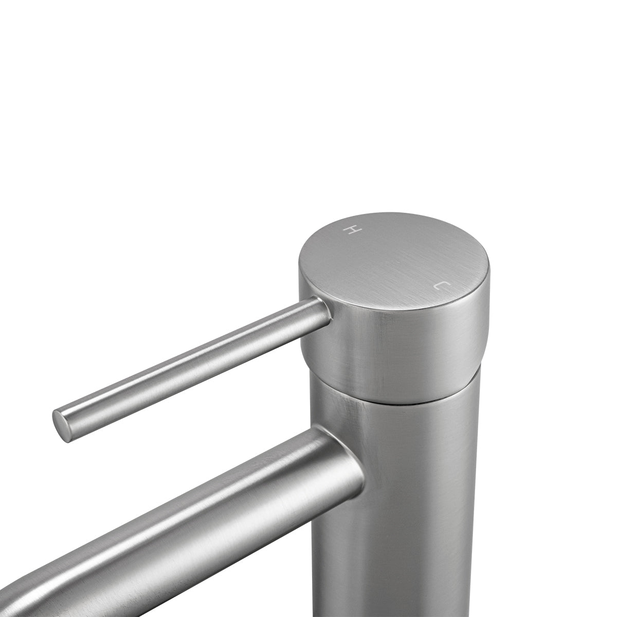 LUCID PIN - Brushed Nickel Tall Basin Mixer valve top view