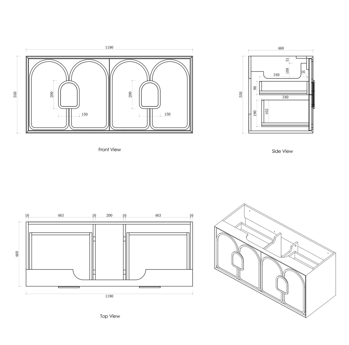 Laguna Mark II 1200mm Woodland Oak Wall Hung Vanity drawing