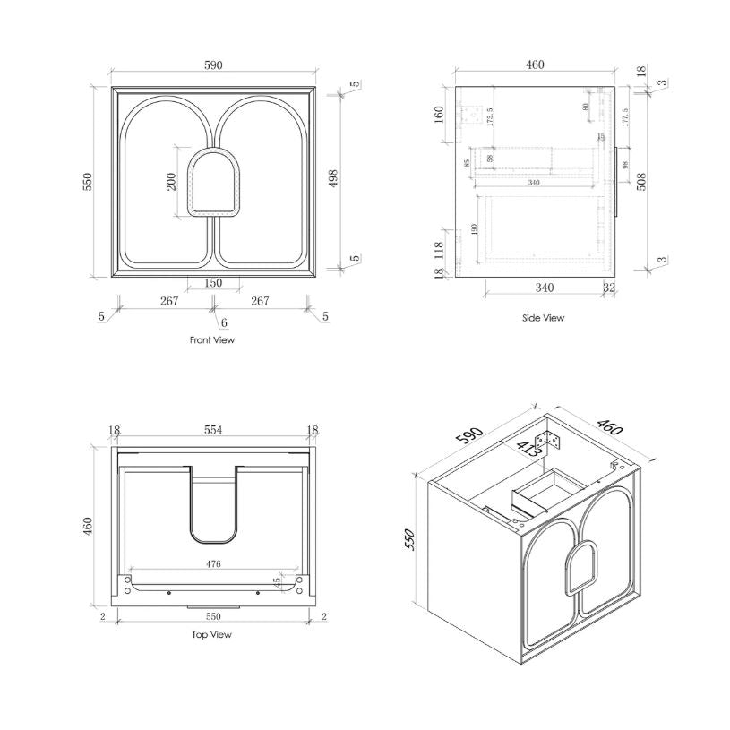 Laguna Wall Hung Vanity 600mm - White drawing