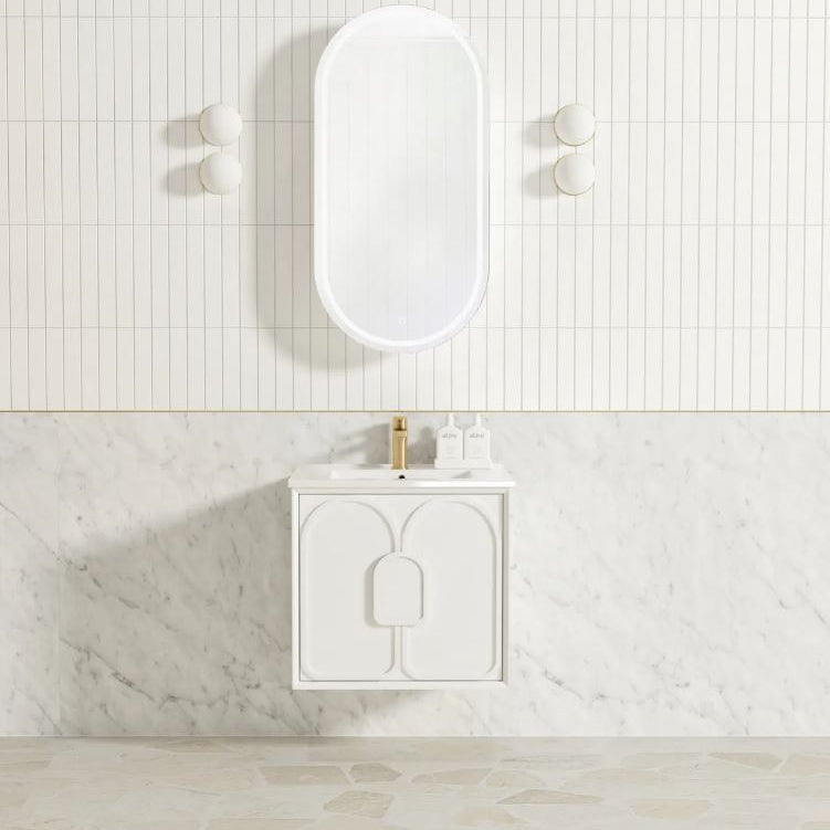 bathroom with installed Laguna Wall Hung Vanity 600mm - White