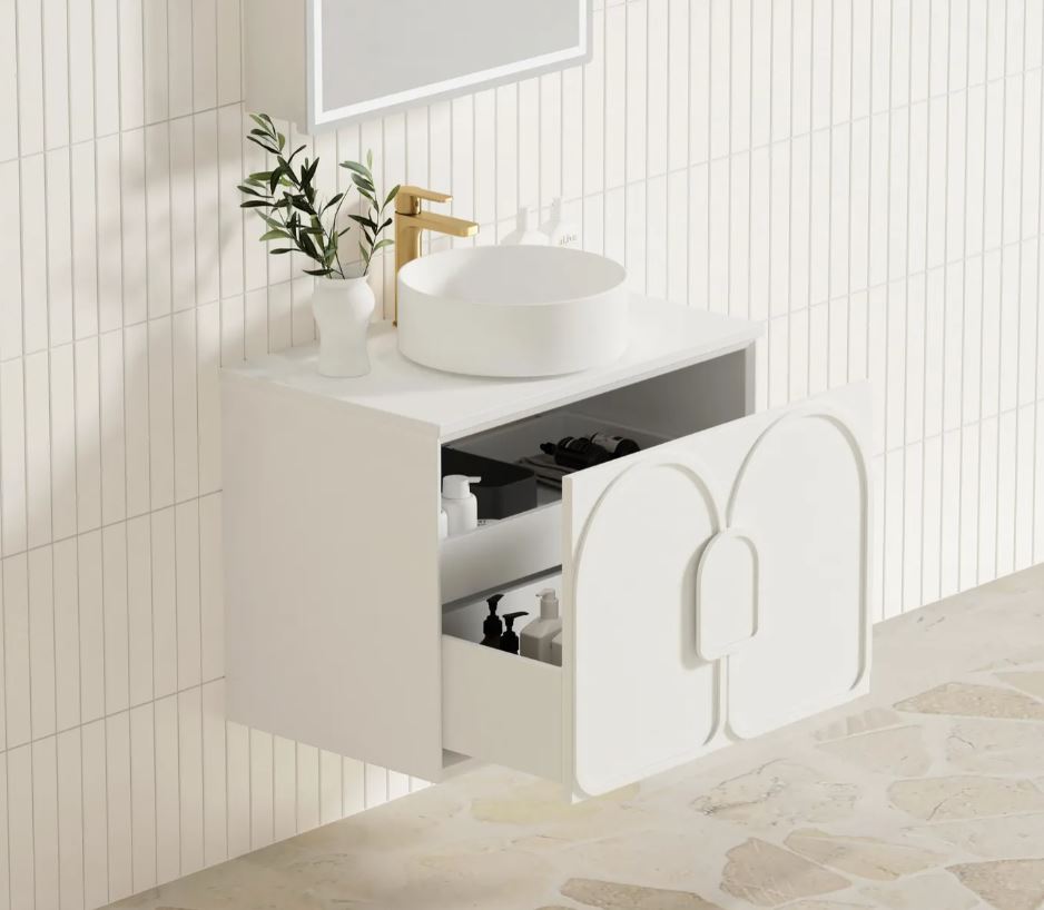 Laguna Wall Hung Vanity 750mm - White installed in the bathroom side view