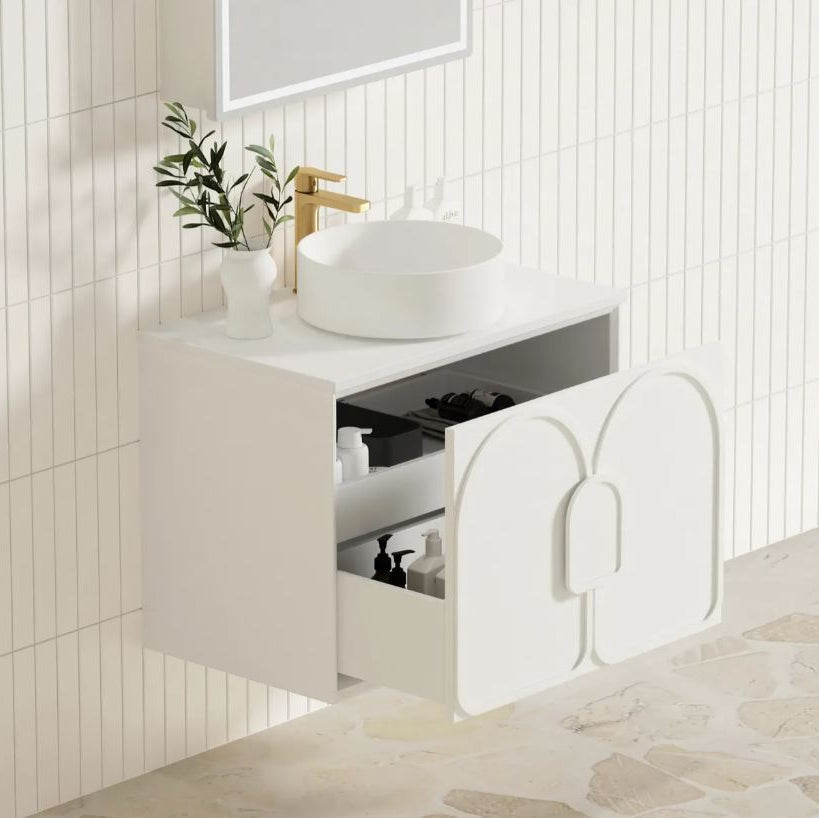 Laguna Wall Hung Vanity 750mm - White installed in the bathroom side view