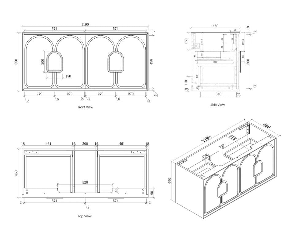 Laguna Wall Hung Vanity 1200mm - White drawing