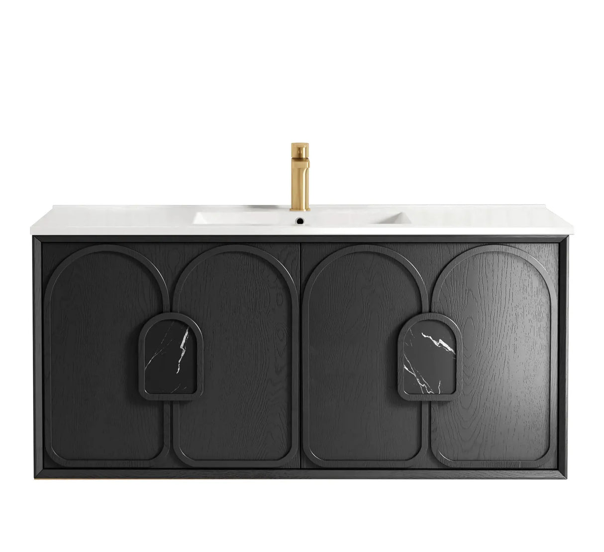 Laguna Wall Hung Vanity 1200mm - Black Oak with gold faucet