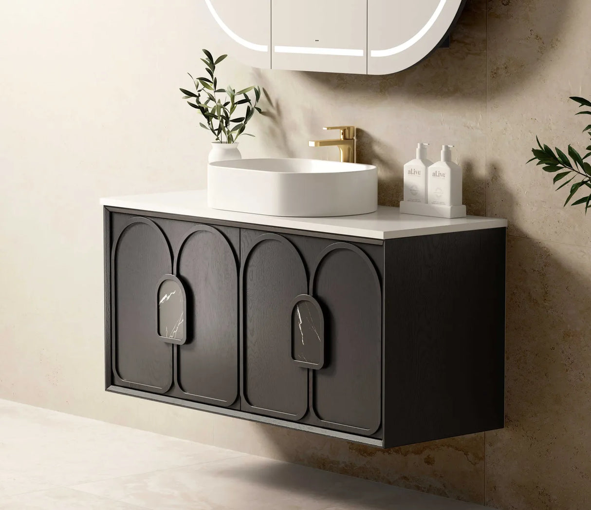Laguna Wall Hung Vanity 1200mm - Black Oak side view