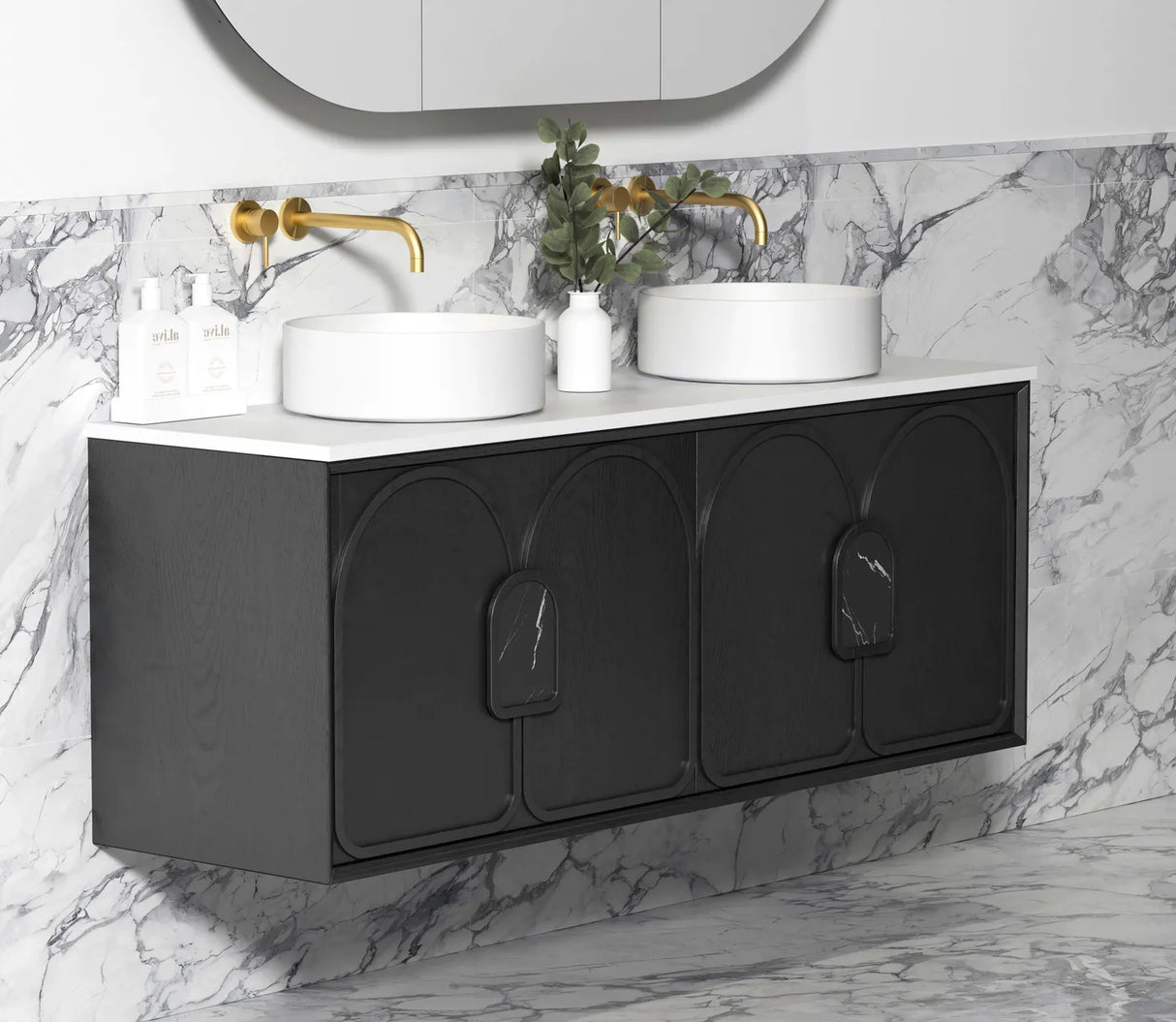 mounted closed Laguna Wall Hung Vanity 1500mm - Black Oak in the bathroom