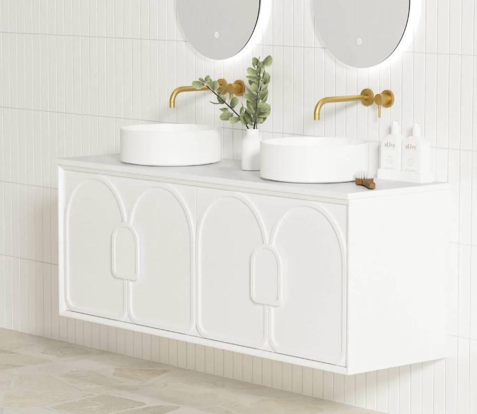 side view of mounted Laguna Wall Hung Vanity 1500mm - White
