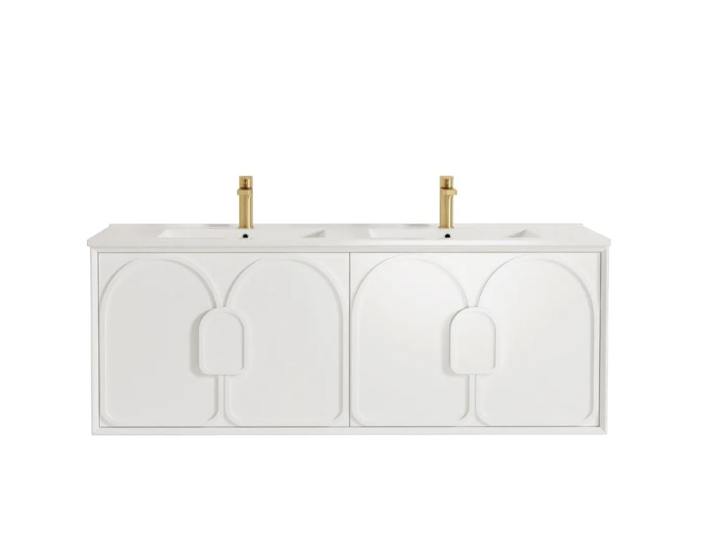Laguna Wall Hung Vanity 1500mm - White with gold faucet