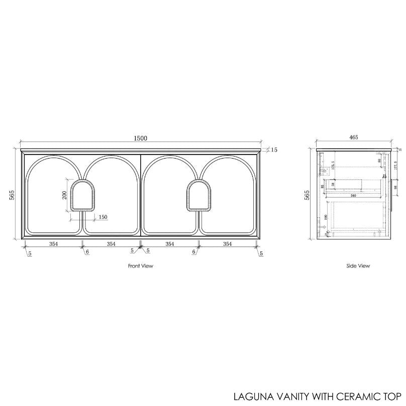 Laguna Wall Hung Vanity 1500mm - White drawing