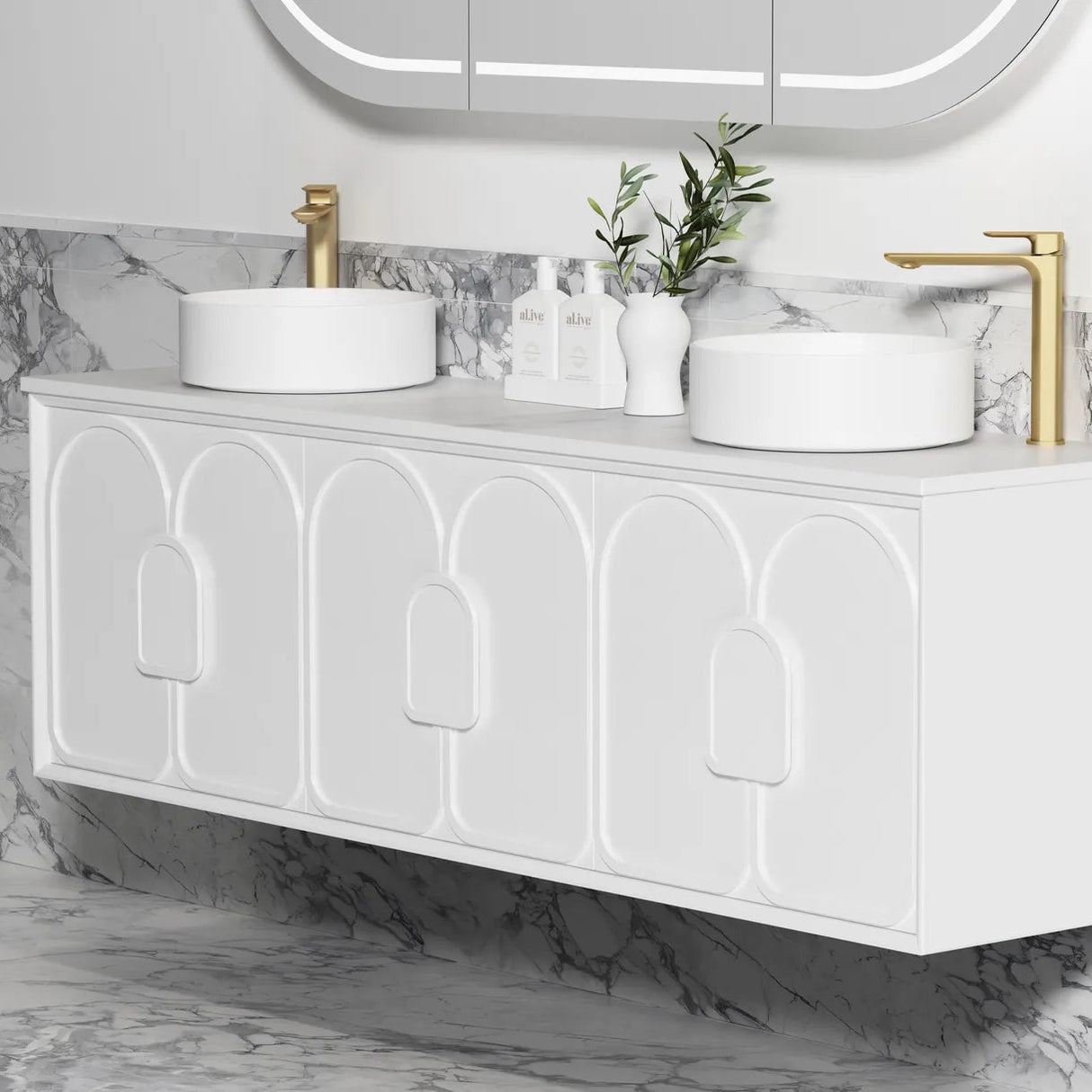 bathroom with Laguna Wall Hung Vanity 1800mm - White side view