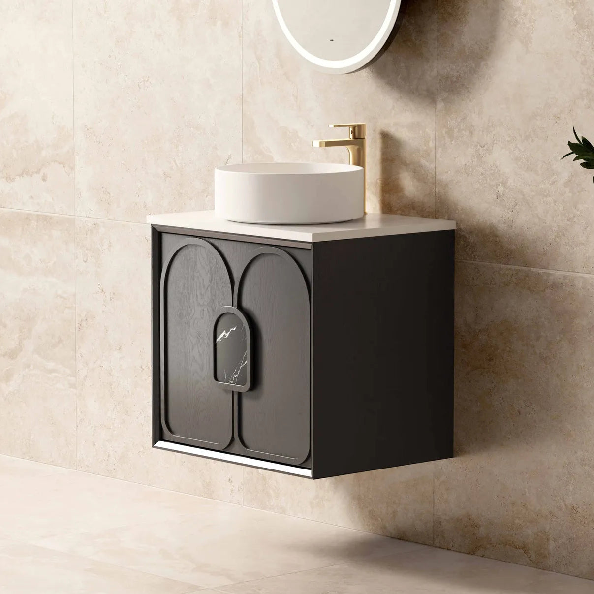 Laguna Wall Hung Vanity 600mm - Black American Oak side view