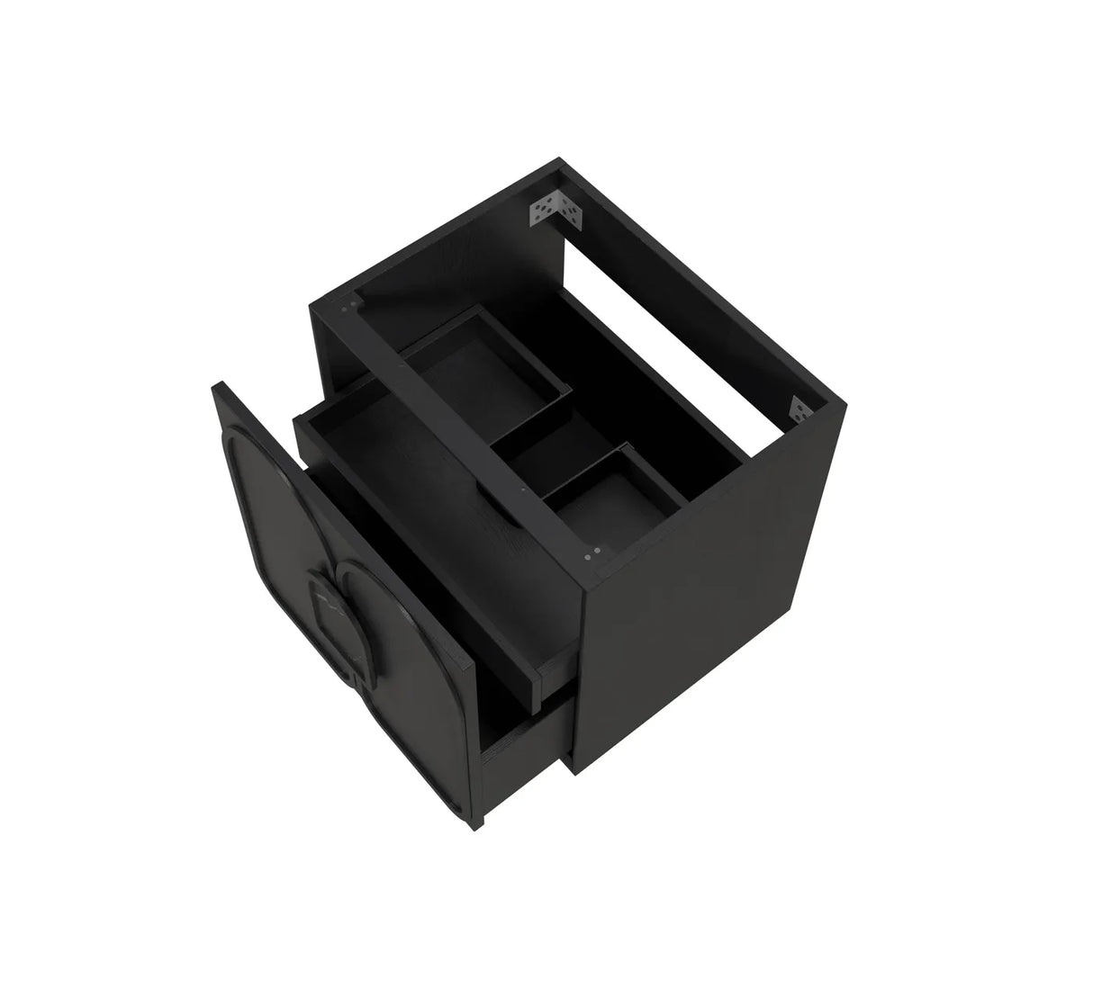 Laguna Wall Hung Vanity 600mm - Black American Oak top view open cabinet