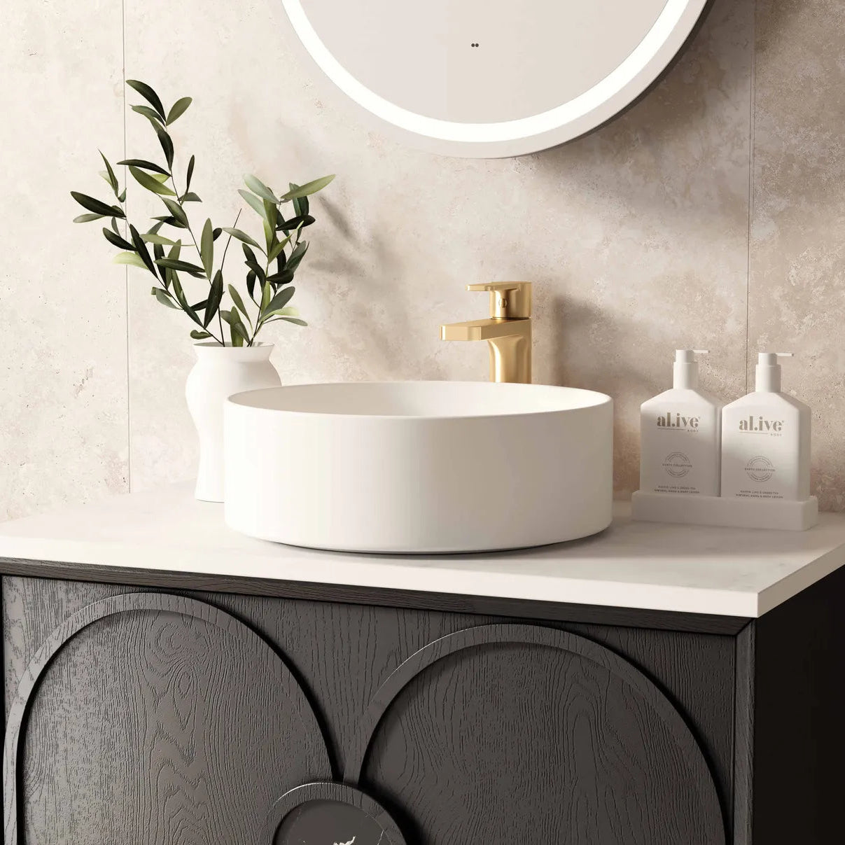 Laguna Wall Hung Vanity 750mm - Black Oak with white counter top