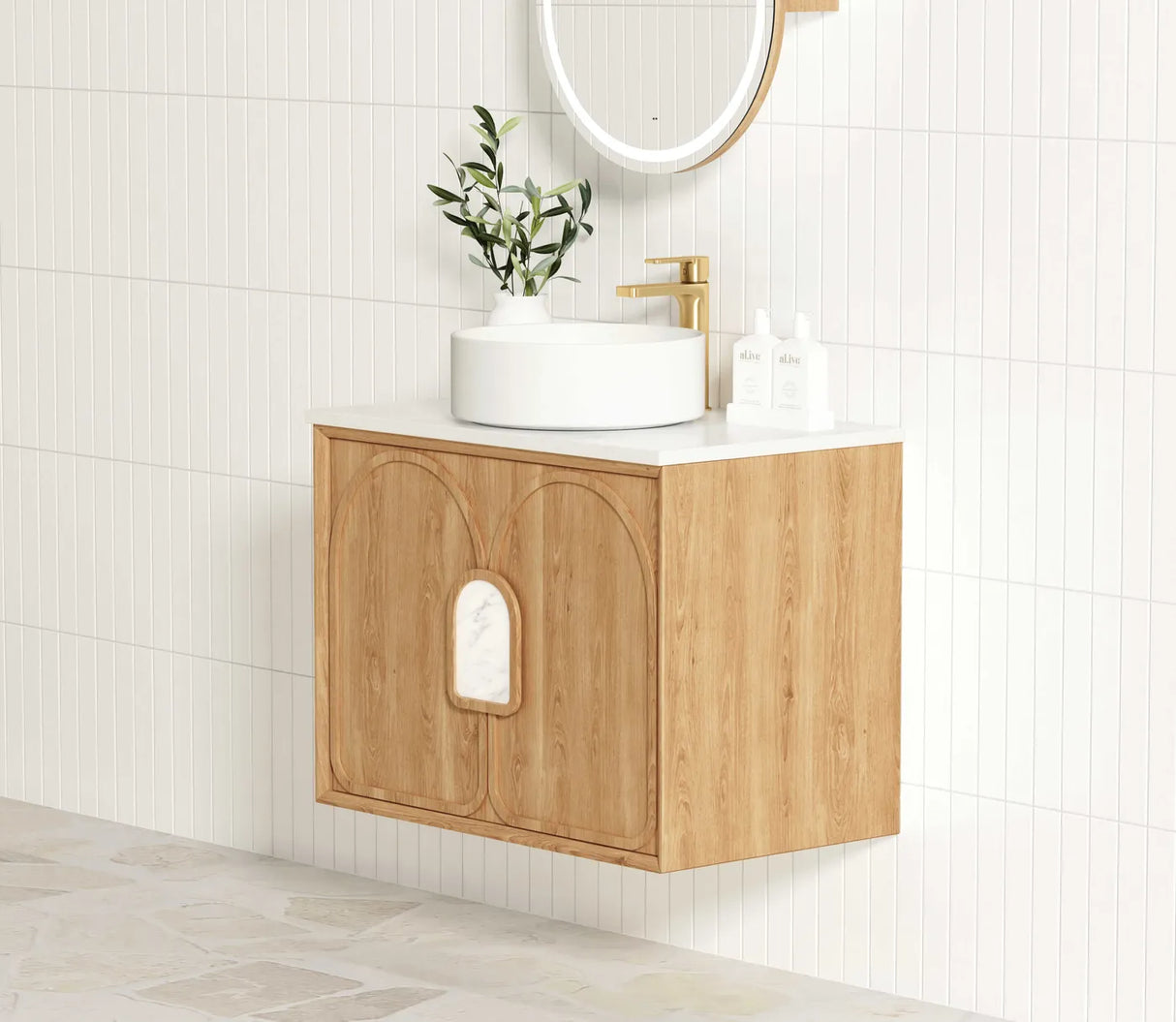 Side of close Laguna Wall Hung Vanity 750mm - Natural Oak