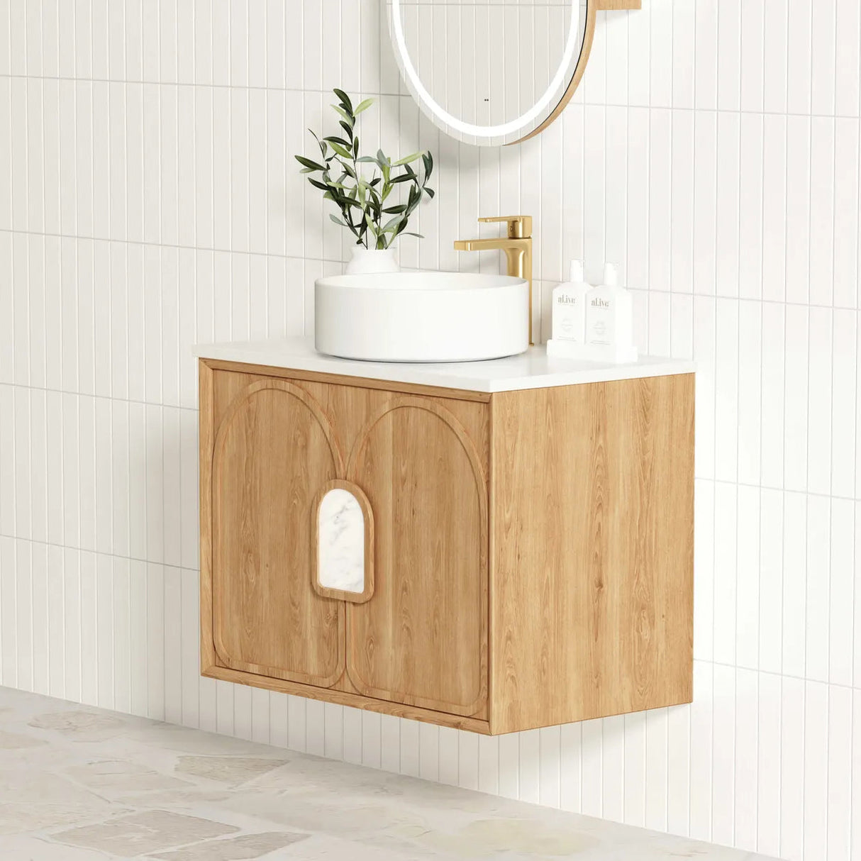 Side of close Laguna Wall Hung Vanity 750mm - Natural Oak
