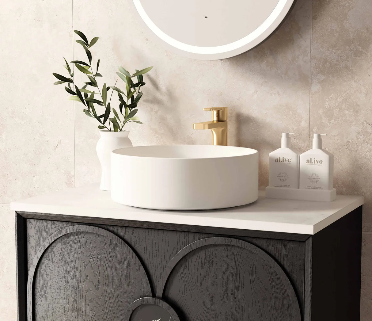 Laguna Wall Hung Vanity 900mm - Black Oak with white countertop
