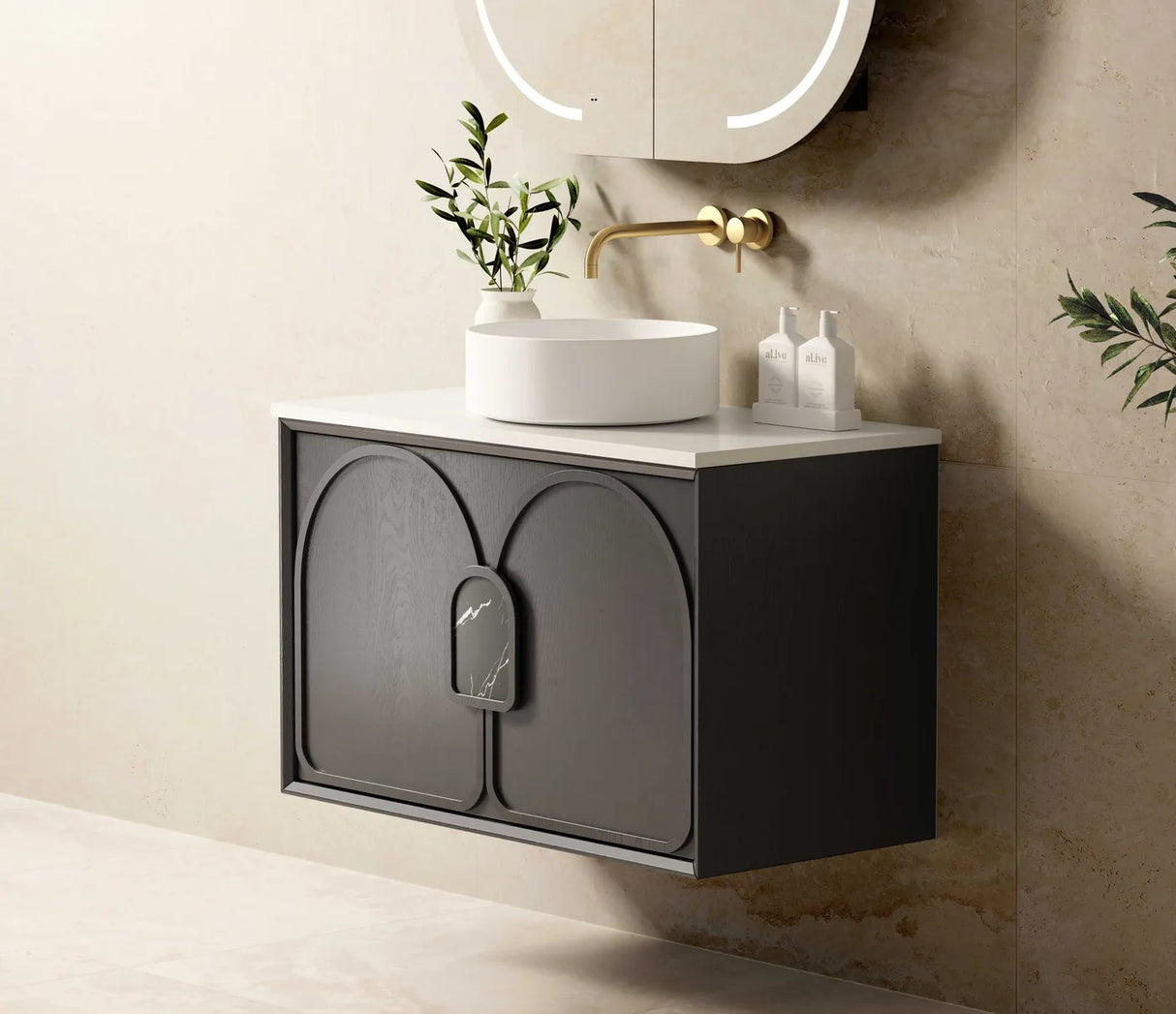 Laguna Wall Hung Vanity 900mm - Black Oak side view