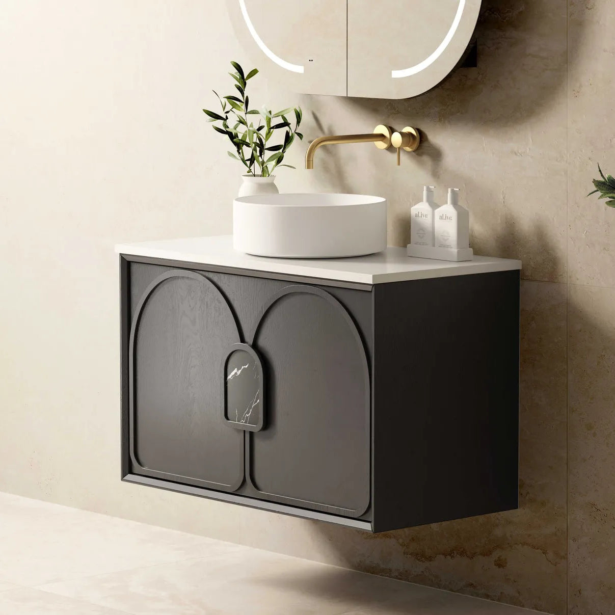 Laguna Wall Hung Vanity 900mm - Black Oak side view