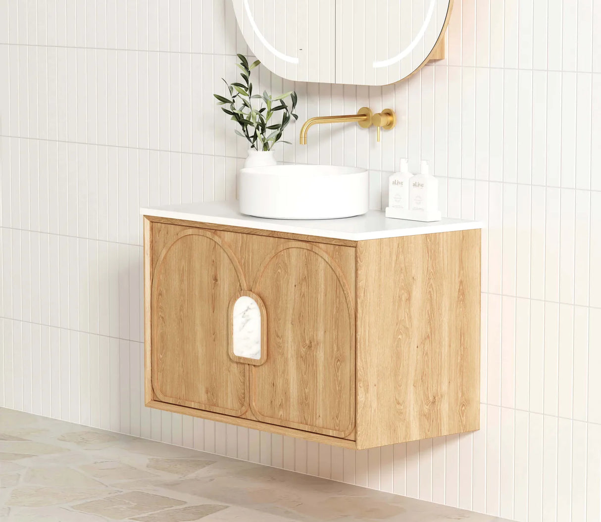 Side view close Laguna Wall Hung Vanity 900mm - Natural Oak