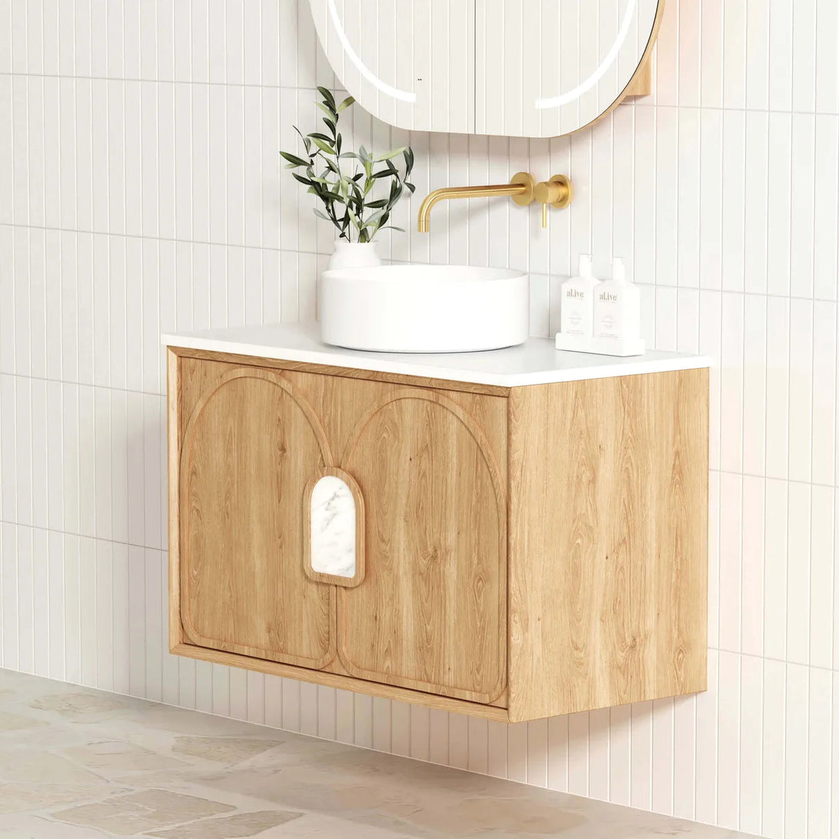Side view close Laguna Wall Hung Vanity 900mm - Natural Oak