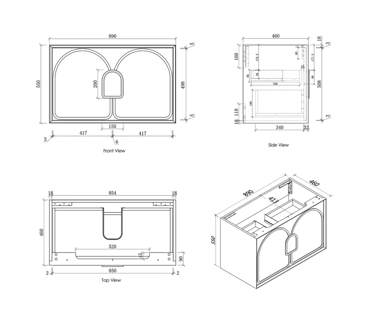 Laguna Wall Hung Vanity 900mm - Natural Oak drawing